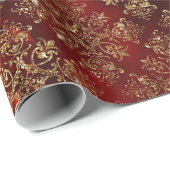 Elegant Red Gold Pattern kerst Cadeaupapier (Rol Hoek)