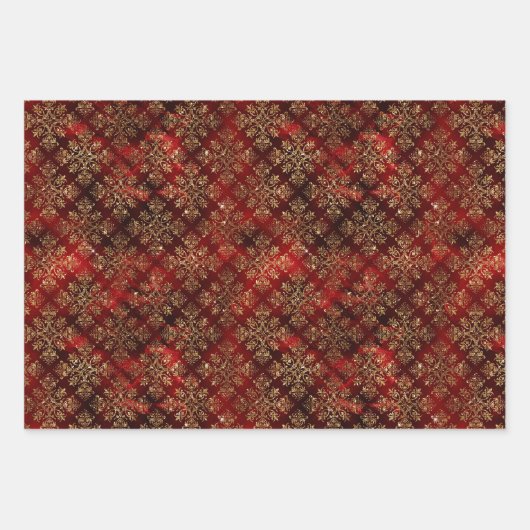 Elegant Red Gold Pattern kerst Inpakpapier Vel (Voorkant 3)