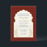 Elegant Red & Gold Peacock Indische bruiloft Kaart<br><div class="desc">Elegant Red en Gold peace pair met een gouden boog en een paisleyachtergrond huwelijksuitnodiging. Ideaal voor een traditionele Indische bruiloft.</div>