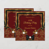 Elegant Red Gold Pearl Black Bow Birthday Kaart (Voorkant / Achterkant)