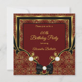 Elegant Red Gold Pearl Black Bow Birthday Kaart (Voorkant)