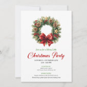 Elegant Red Gold Pine Wreath Christmas Party Kaart (Voorkant)