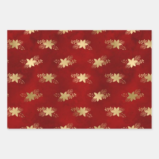 Elegant Red Gold Poinsettia Bouquet kerst Inpakpapier Vel (Voorkant 2)
