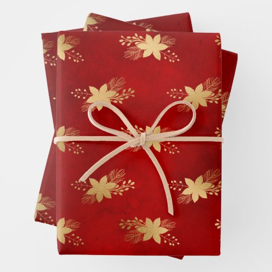 Elegant Red Gold Poinsettia Bouquet kerst Inpakpapier Vel (In situ)