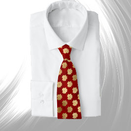 Elegant Red Gold Poinsettia Floral Kerstmis Stropdas