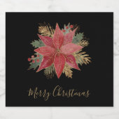 Elegant Red Gold Poinsettia Flower Merry kerst Bier Etiket (Enkel label)