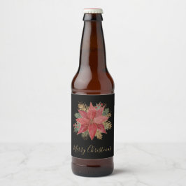 Elegant Red Gold Poinsettia Flower Merry kerst Bier Etiket