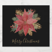 Elegant Red Gold Poinsettia Flower Merry kerst Likeurfles Etiket (Enkel label)