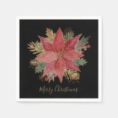 Elegant Red Gold Poinsettia Flower Merry kerst Servet (Voorkant)