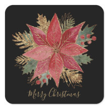 Elegant Red Gold Poinsettia Flower Merry kerst