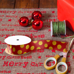 Elegant Red & Gold Red Polka Dots Moderne Kerstmis Satijnen Lint
