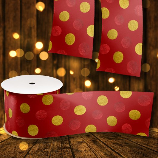 Elegant Red & Gold Red Polka Dots Moderne Kerstmis Satijnen Lint