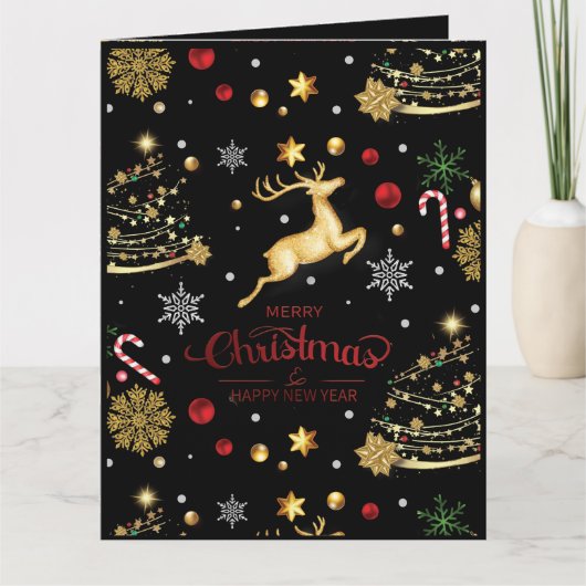 Elegant Red Gold Reindeer Merry kerstboom Kaart (Voorkant)