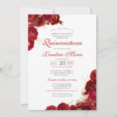 Elegant Red & Gold Roos Floral Quinceanera Kaart (Voorkant)