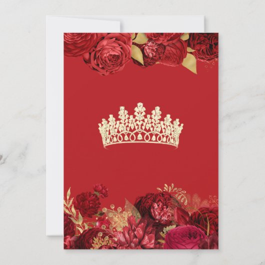 Elegant Red & Gold Roos Floral Quinceanera Kaart (Achterkant)