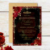 Elegant Red Gold Roos Quinceanera Folie Uitnodiging
