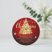 Elegant Red Gold Round Kerstmis en feestdag Kaart (Staand voorkant)