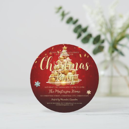Elegant Red Gold Round Kerstmis en feestdag Kaart (Staand voorkant)