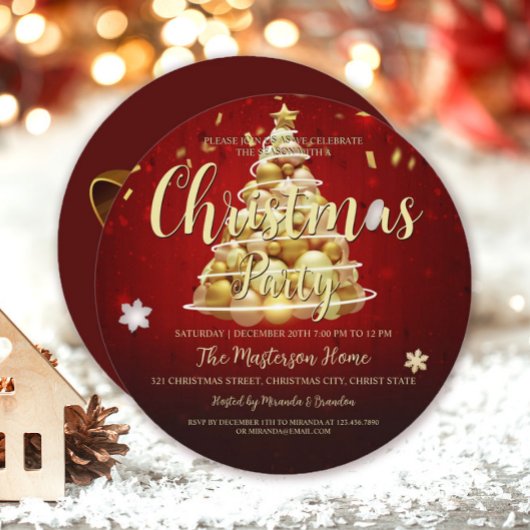 Elegant Red Gold Round Kerstmis en feestdag Kaart