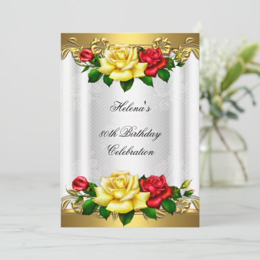 Elegant Red Gold Rozen Lace Kaart (Staand voorkant)