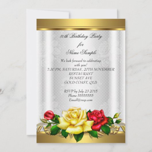 Elegant Red Gold Rozen Lace Kaart (Achterkant)