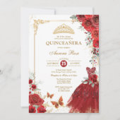 Elegant Red Gold Rozen Quinceañera Princess Kaart (Voorkant)