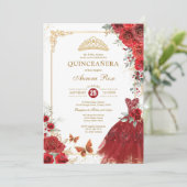 Elegant Red Gold Rozen Quinceañera Princess Kaart (Staand voorkant)