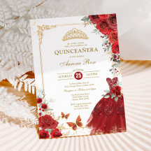 Elegant Red Gold Rozen Quinceañera Princess