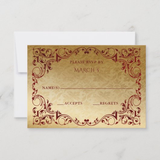 Elegant  Red Gold RSVP Kaartje (Voorkant)