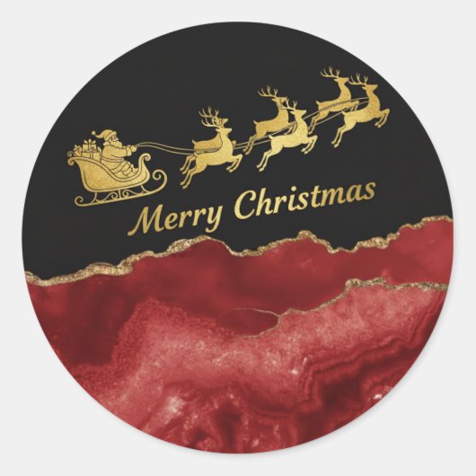 Elegant Red Gold Santa Sleigh Merry Christmas  Ronde Sticker (Voorkant)
