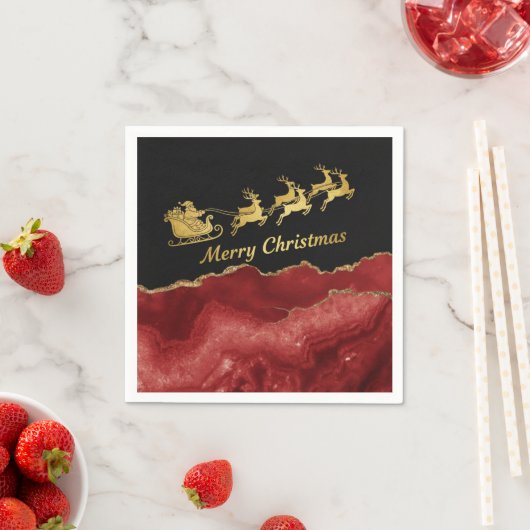 Elegant Red Gold Santa Sleigh Merry Christmas Servet (Insitu)