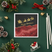 Elegant Red Gold Santa Sleigh Merry Christmas Servet