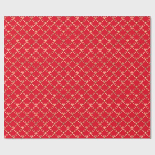 Elegant Red Gold Scallop Pattern Wrapping Paper Cadeaupapier (Vlak)