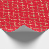 Elegant Red Gold Scallop Pattern Wrapping Paper Cadeaupapier (Hoek)