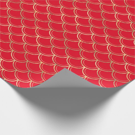 Elegant Red Gold Scallop Pattern Wrapping Paper Cadeaupapier (Hoek)