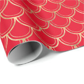 Elegant Red Gold Scallop Pattern Wrapping Paper Cadeaupapier (Rol Hoek)