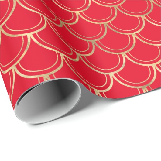 Elegant Red Gold Scallop Pattern Wrapping Paper Cadeaupapier (Rol Hoek)