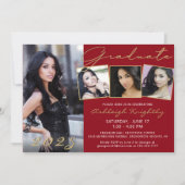 Elegant Red Gold Script 4 Foto Afstuderen Kaart (Voorkant)