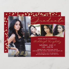 Elegant Red Gold Script 4 Foto Afstuderen Kaart