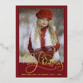 Elegant Red Gold Script Merry Kerstry Folie Feestdagenkaart (Voorkant)