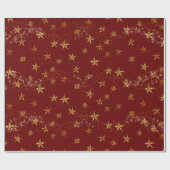 Elegant Red Gold Snowflake Kerstmis Twinkle Stars Cadeaupapier (Vlak)