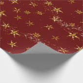 Elegant Red Gold Snowflake Kerstmis Twinkle Stars Cadeaupapier (Hoek)