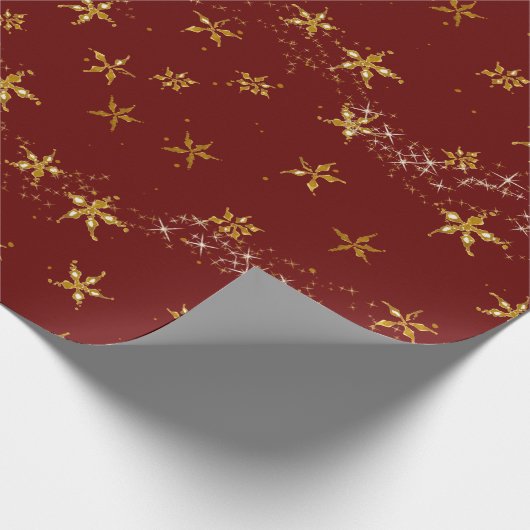 Elegant Red Gold Snowflake Kerstmis Twinkle Stars Cadeaupapier (Hoek)