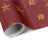Elegant Red Gold Snowflake Kerstmis Twinkle Stars Cadeaupapier (Rol Hoek)