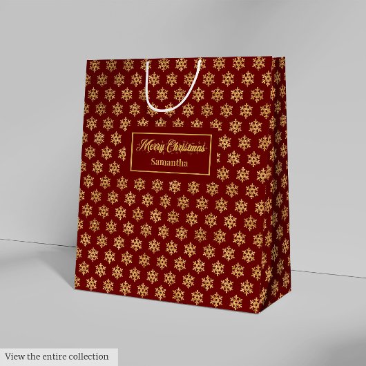 Elegant Red Gold Snowflakes Christmas Gift Bag Medium Cadeauzakje