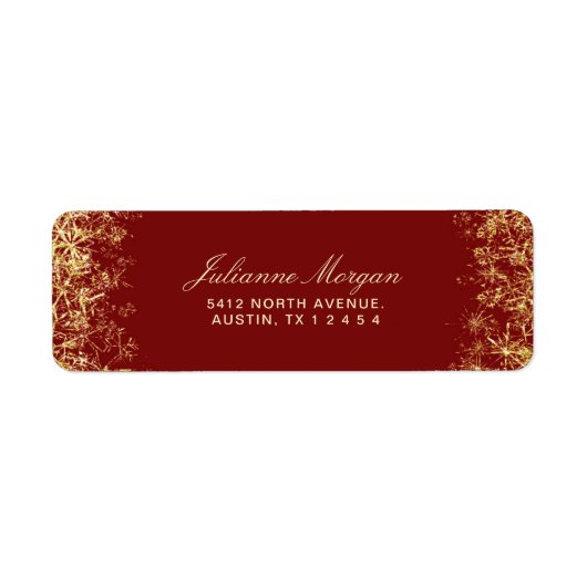 Elegant Red Gold Snowflakes kerst Etiket (Voorkant)
