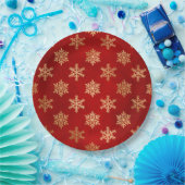 Elegant Red Gold Snowflakes kerst Papieren Bordje (Feest)