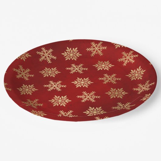 Elegant Red Gold Snowflakes kerst Papieren Bordje (Gekanteld)