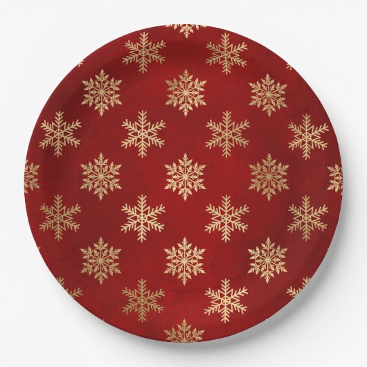 Elegant Red Gold Snowflakes kerst Papieren Bordje (Voorkant)