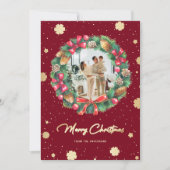 Elegant Red Gold Snowflakes met foto's Feestdagenkaart (Voorkant)